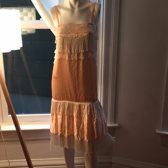 Dresses & Skirts - Vintage Peach/Pink Flapper Tassle Dress Size Small
